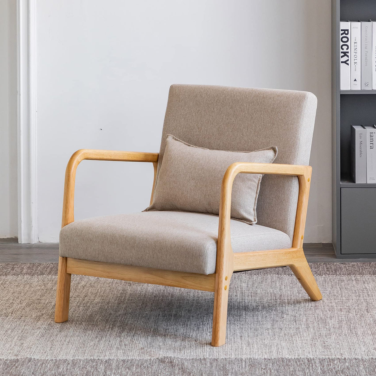 Mid-Century Modern Accent Chair, Fabric Reading Armchair, Easy Assembly