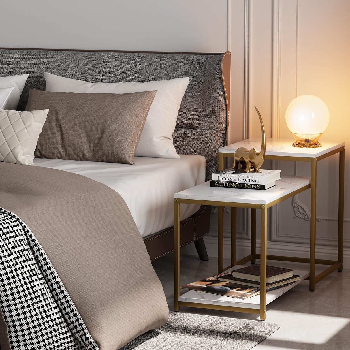 Coffee Table White Rectangular Table for Living Room,Nesting Coffee Table Set of 2 Storage