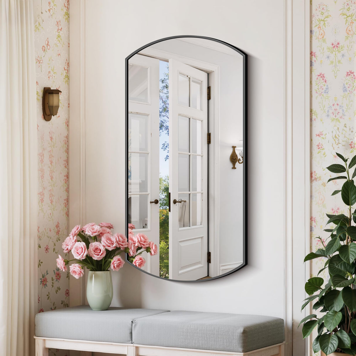 Black Oval Bathroom Mirror 20x40 Inch Wall Mounted