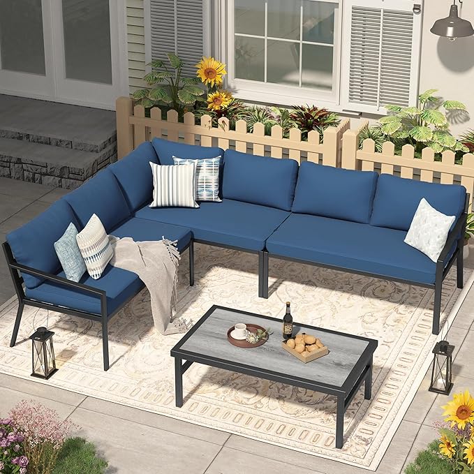 AECOJOY Aluminum Patio Sectional Funiture Set, Modern Metal Outdoor Sectional Furniture Set Clearance
