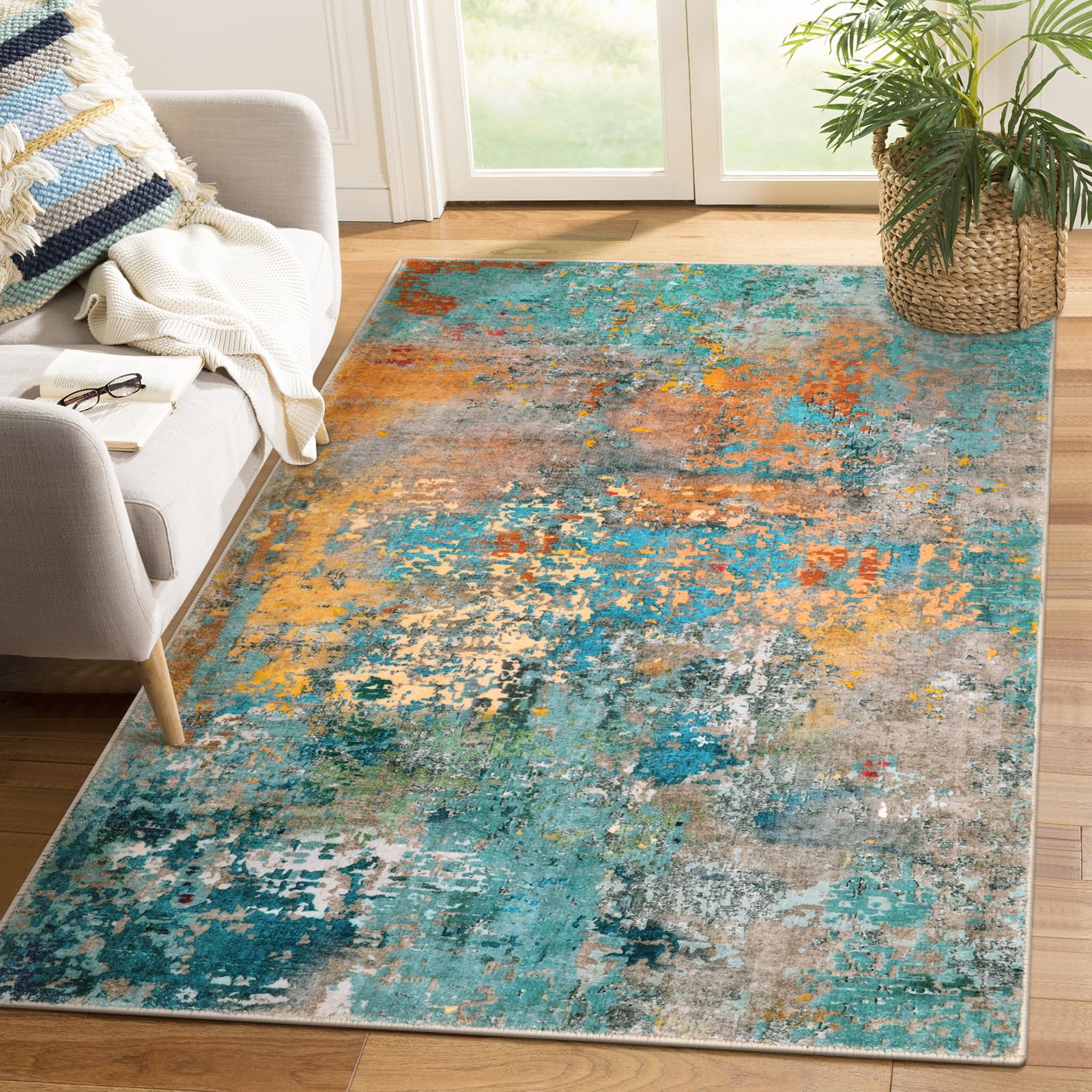Modern Abstract Area Rugs 5x7, Large Washable Rugs for Living Room Soft Rugs