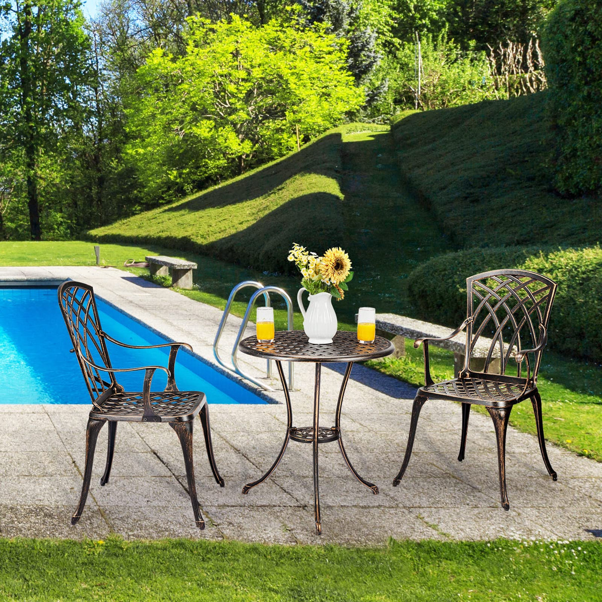 3 Piece Patio Bistro Set,Cast Aluminum Bistro Table and Chairs Set,Bistro Set