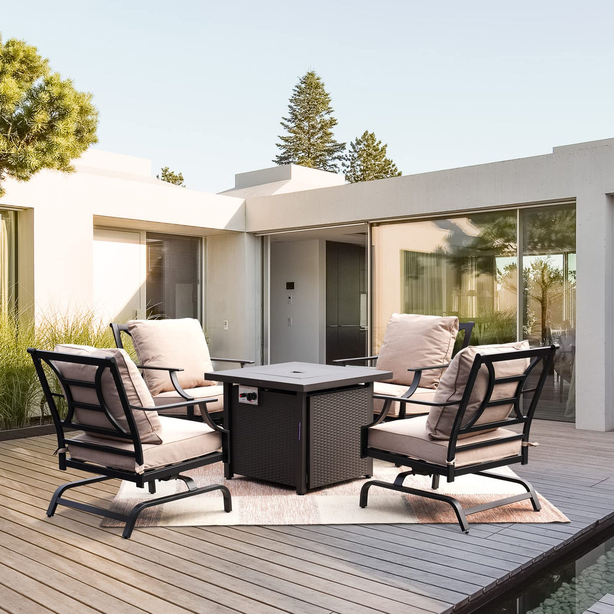 2-Piece Outdoor Chair Set,Patio Chair Set with Peacock Thick Cushions for Backyard