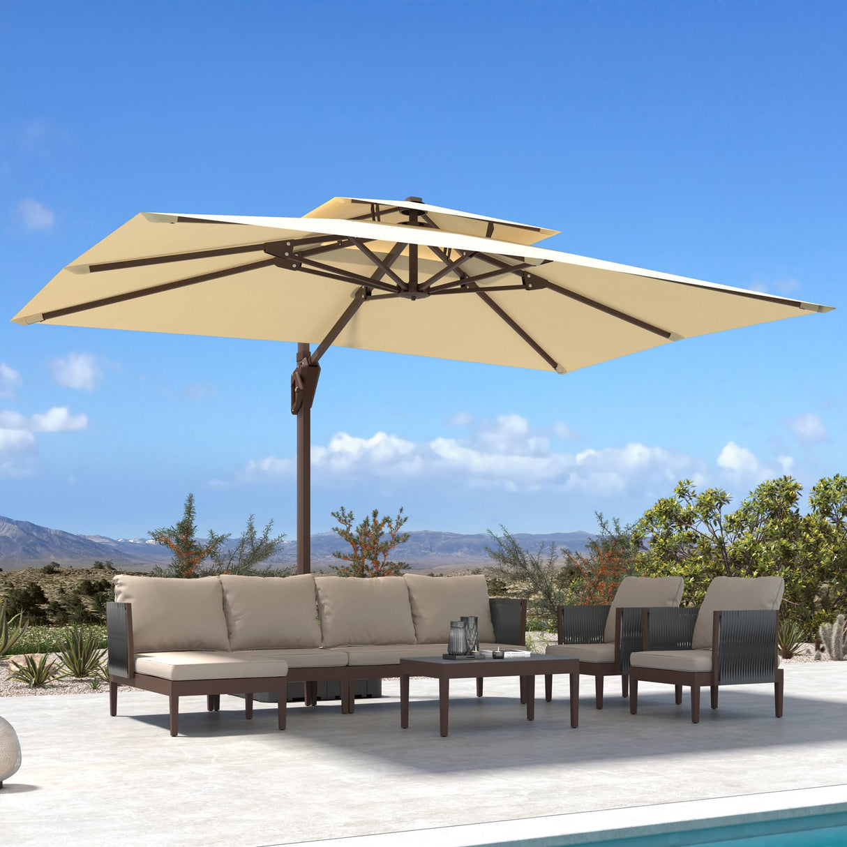 10' X 13' Patio Umbrella Outdoor Large Rectangle Offset Cantilever Umbrellas