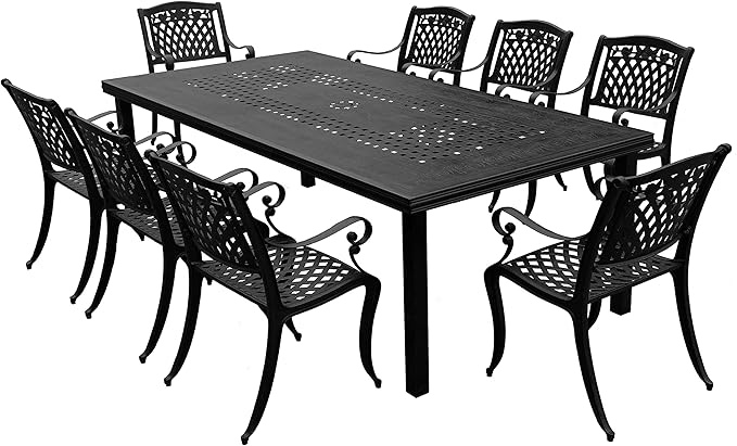 Modern Outdoor Mesh Lattice Aluminum 95-in Black Large Eight Arm Chairs Rectangular