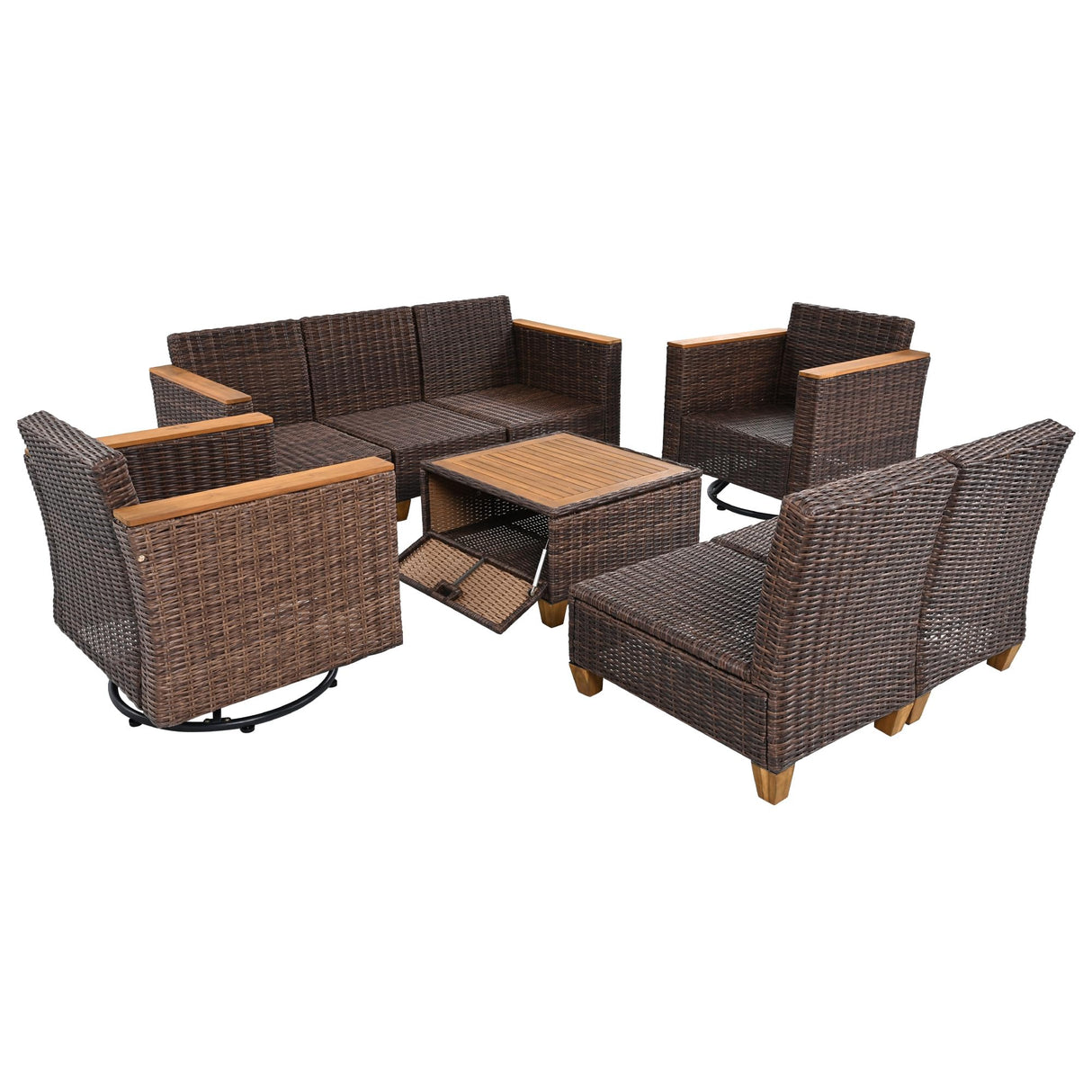 8 Pieces Patio Furniture Set, Outdoor Conversation Wicker Sectional Sofa Set