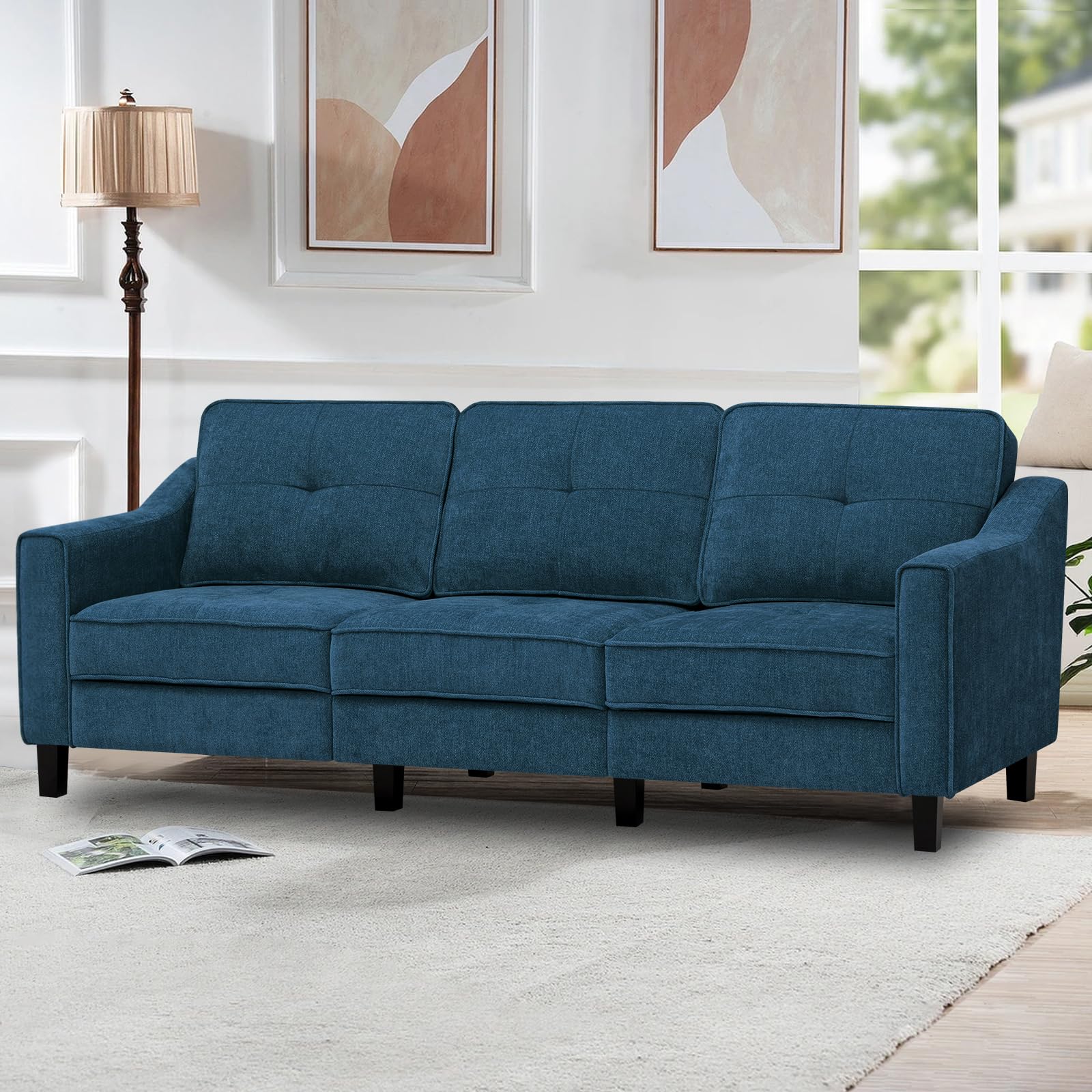 84” Fabric 3-Seaters Sofa with Tufted Backrest, Chenille Modern Sofa