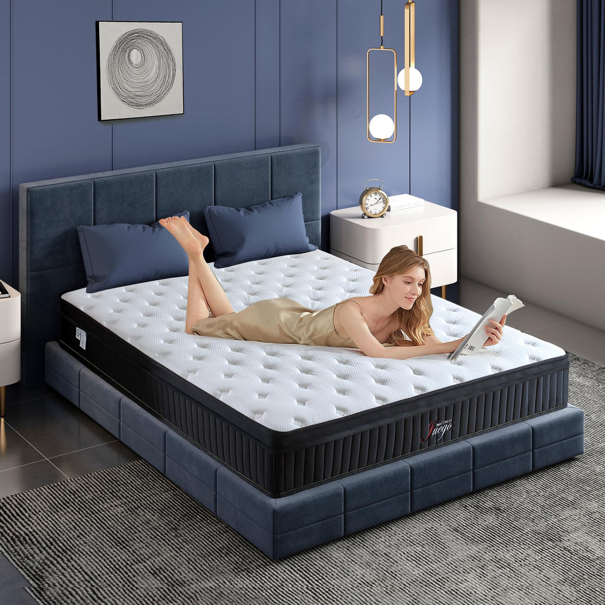 Queen Mattress 12 Inch Hybrid Memory Foam Mattress Queen Size Bed in A Box, Black