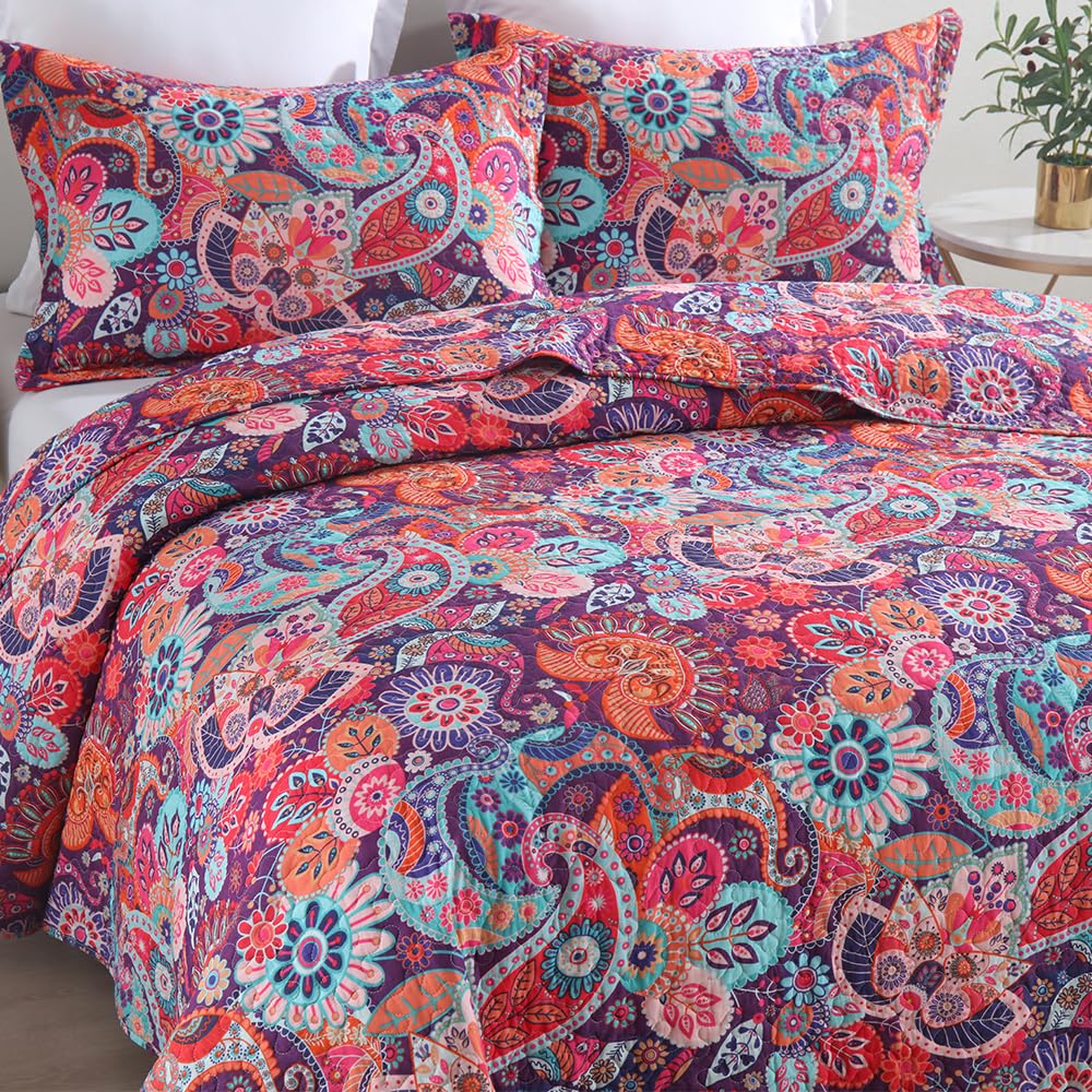Cotton Bedspread Quilt Bedding Sets, 3 Pieces Reversible Coverlet Sets Comforters