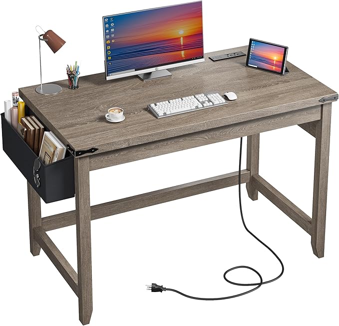 Computer Desk, Small Desk with Power Outlet, Home Office Desks, Study Desks