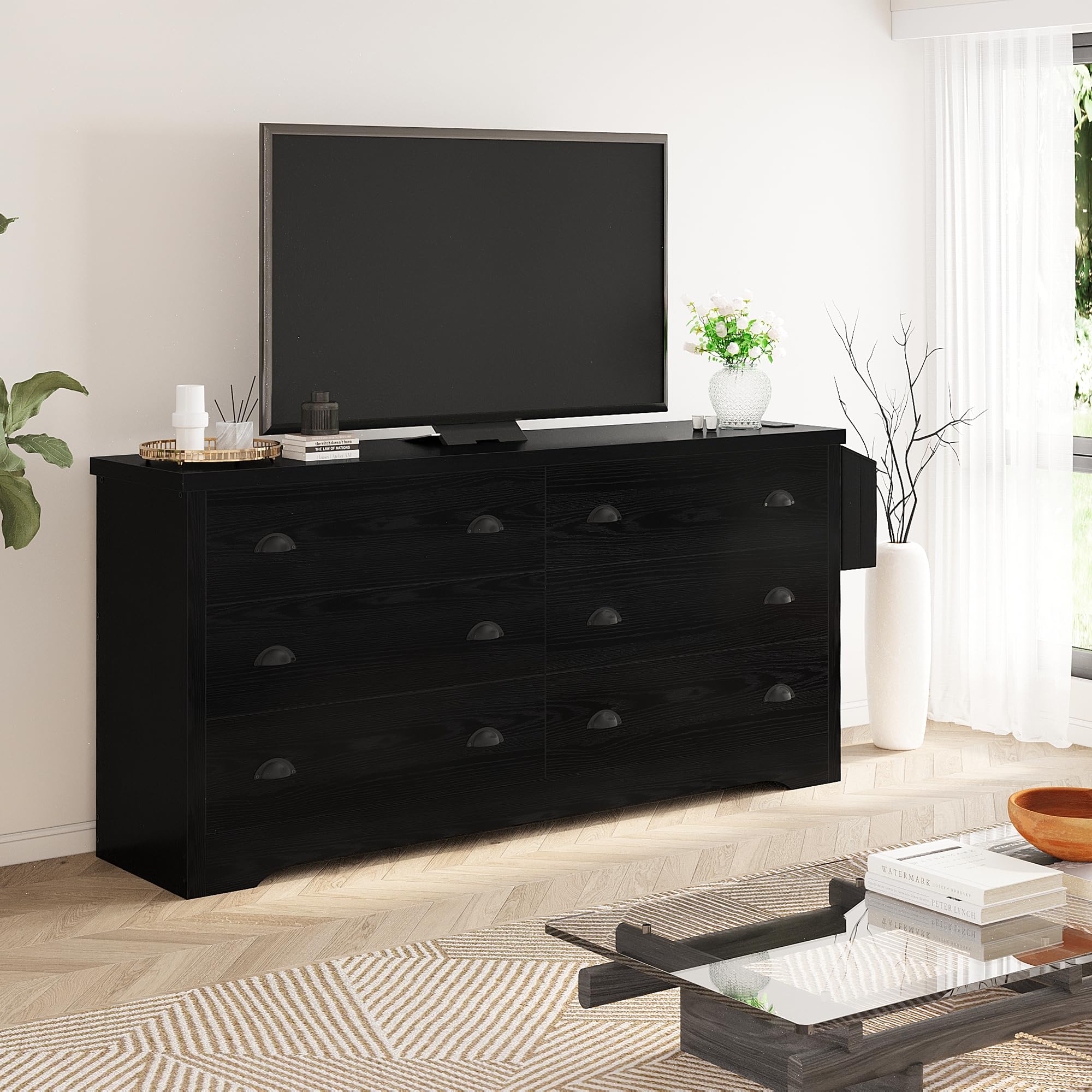 Dresser for Bedroom 6 Drawer with Charging Station