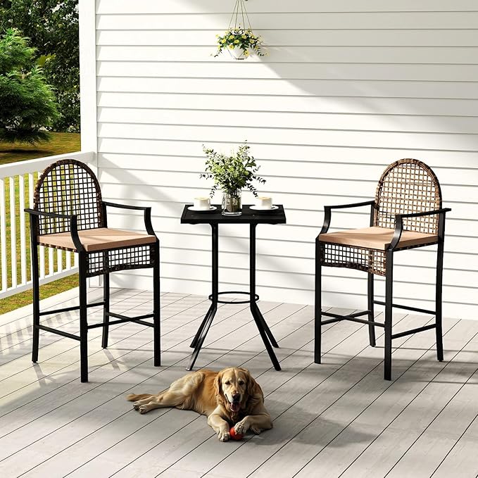 Outdoor High Stool Bistro Set with 2 Bar Chairs, 3 Piece Patio Bar Table Sets