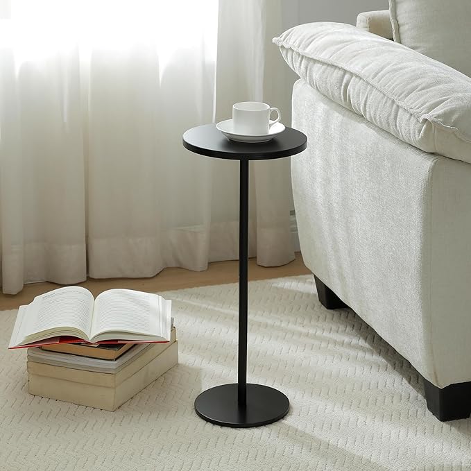 Φ9.8inch Black Round Drink Table Weighted Base End Table, Modern Pedestal