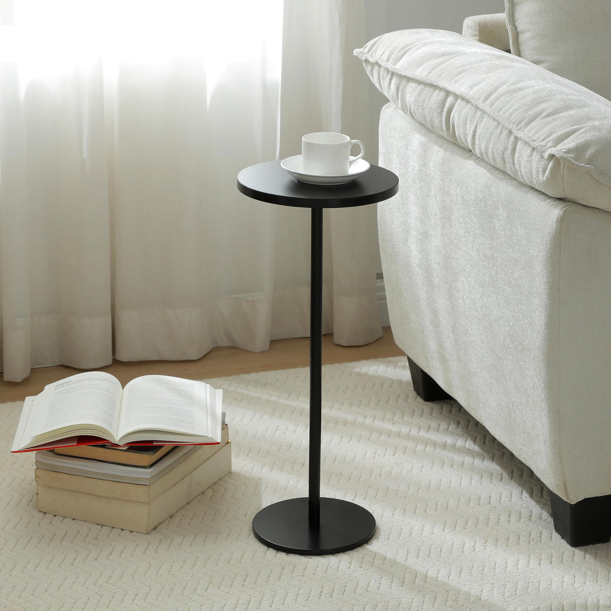 Φ9.8inch Black Round Drink Table Weighted Base End Table, Modern Pedestal
