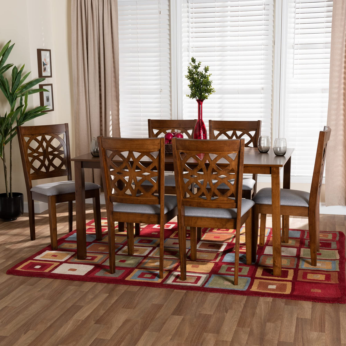 Dining Set, 7-Piece, Grey/Walnut Brown