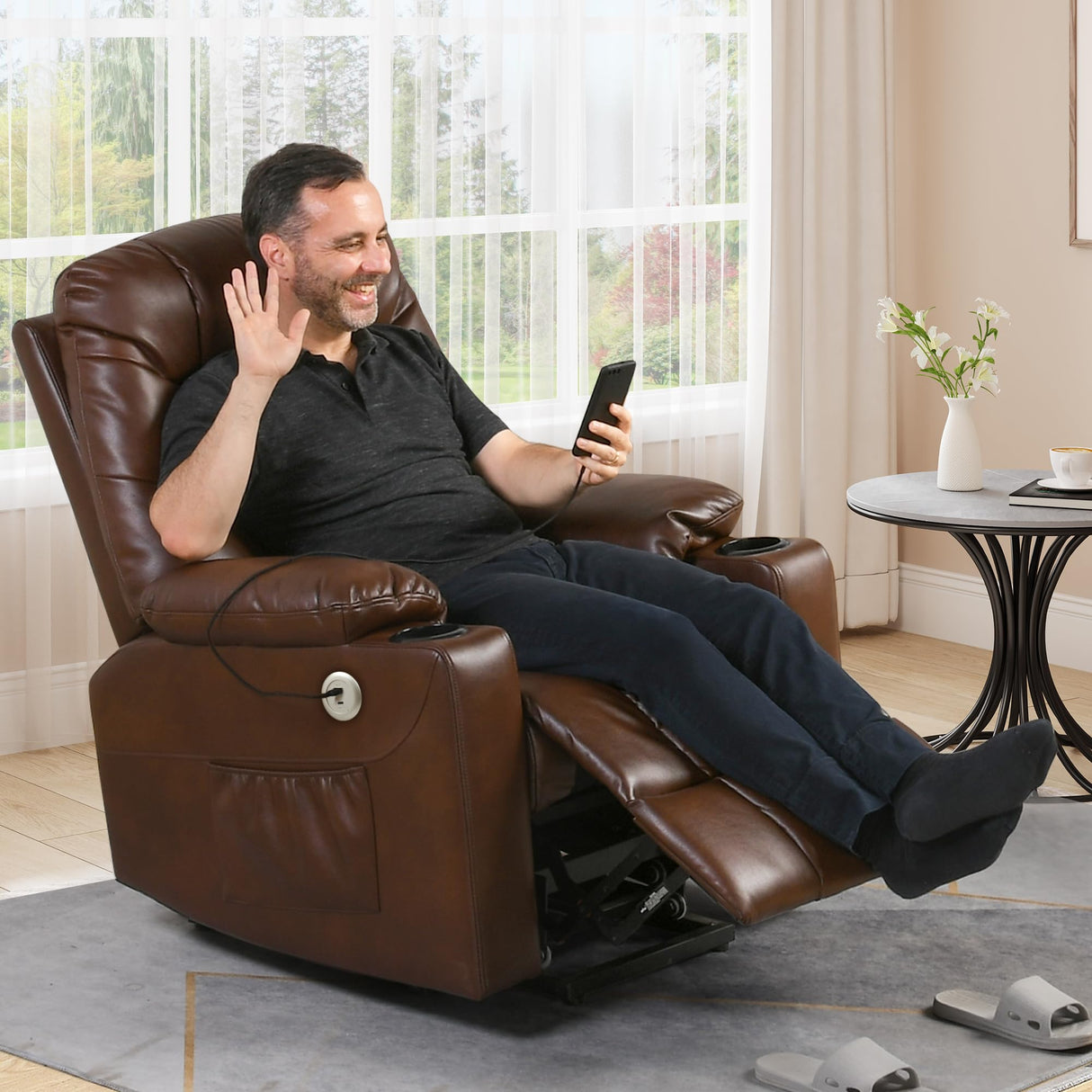 LiftEase Power Lift Recliner Chair with Massage, Heat, USB & Cup Holders
