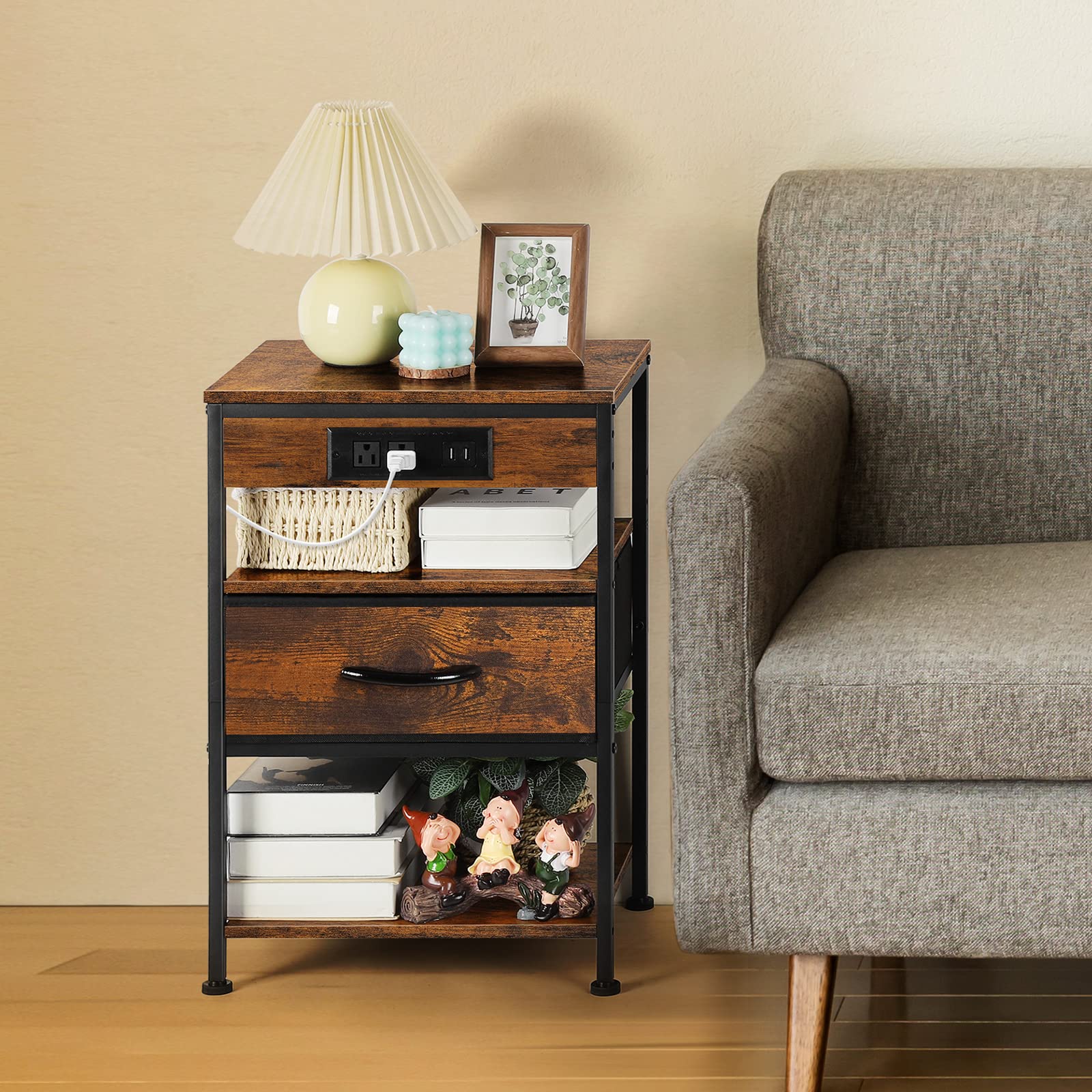 Nightstand with Charging Station Bed Side Table