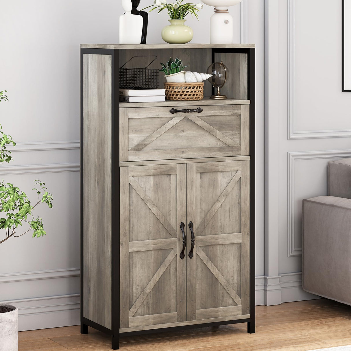 Farmhouse Storage Cabinet, Bathroom Cabinet with Doors and Drawer