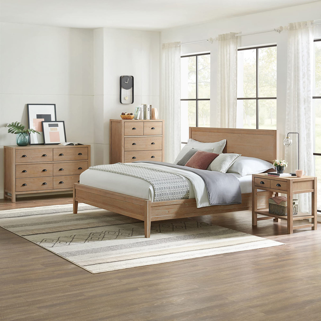 4-Piece King Bedroom Set - Solid Pine Wood, Includes King Bed
