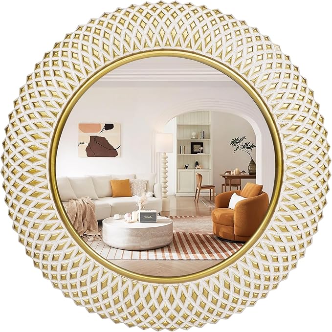 30 Inch Round Wood Mirror Boho Entryway Rustic Decorative Farmhouse Mirrors