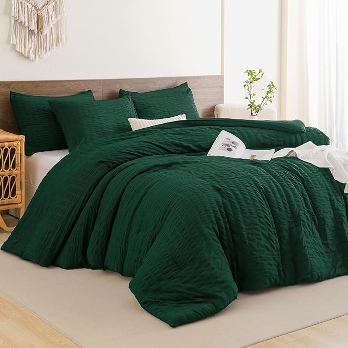 King Size Comforter Set White, 3 Pieces Seersucker Bedding Comforter Sets