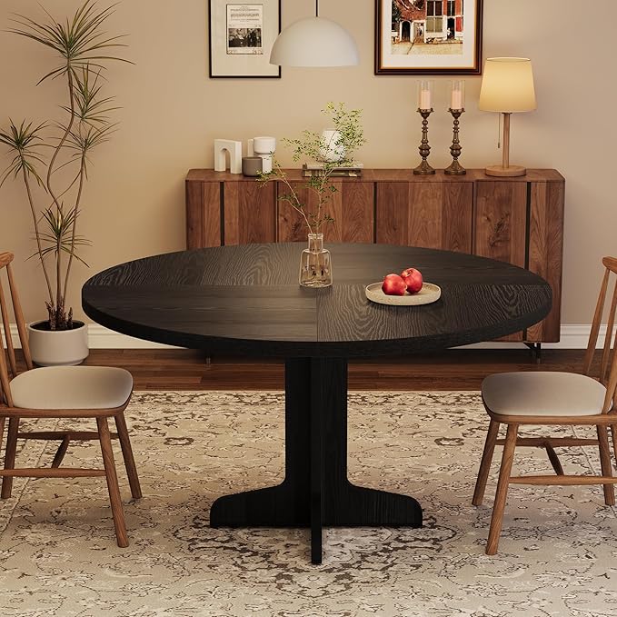 Round Dining Table for 4, 47 Inches Circle Dining Room Table with Wooden Base for Kitchen