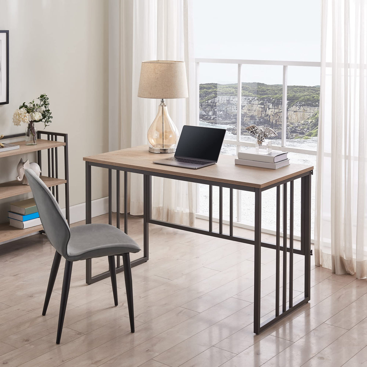 Collapsible Slatted Mission Writing Computer Desk, Space Saving for Bedroom
