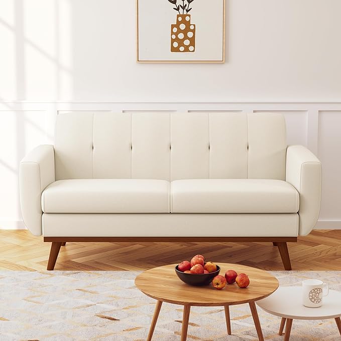 Futon Sofa Bed,Blue Loveseat Memory Foam Couch Sleeper,Linen Fabric Upholstered 2