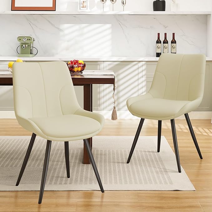 Modern Dining Chairs Set of 2 with Thick PU Leather Cushions and Metal Legs