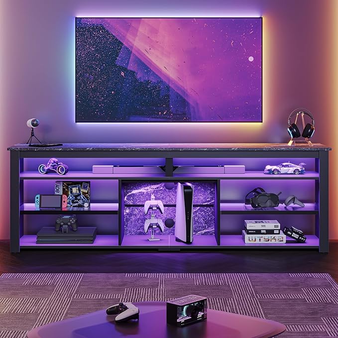 LED Tall Entertainment Center, 55/60/65 inch TV Stand with Storage for PS5 Xbox