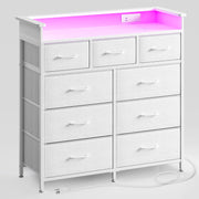 Dresser with LED Lights and Power Outlets, Tall Dresser for Bedroom, 9 Drawers Dresser