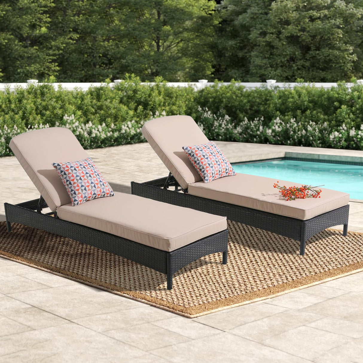 Outdoor Wicker Chaise Lounge, Brown Rattan Recliners