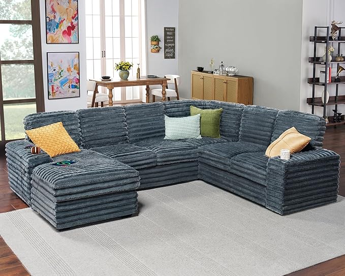 7 Seater Sofa with USB Ports, Sectional Sofa Couch with Storage Chaise