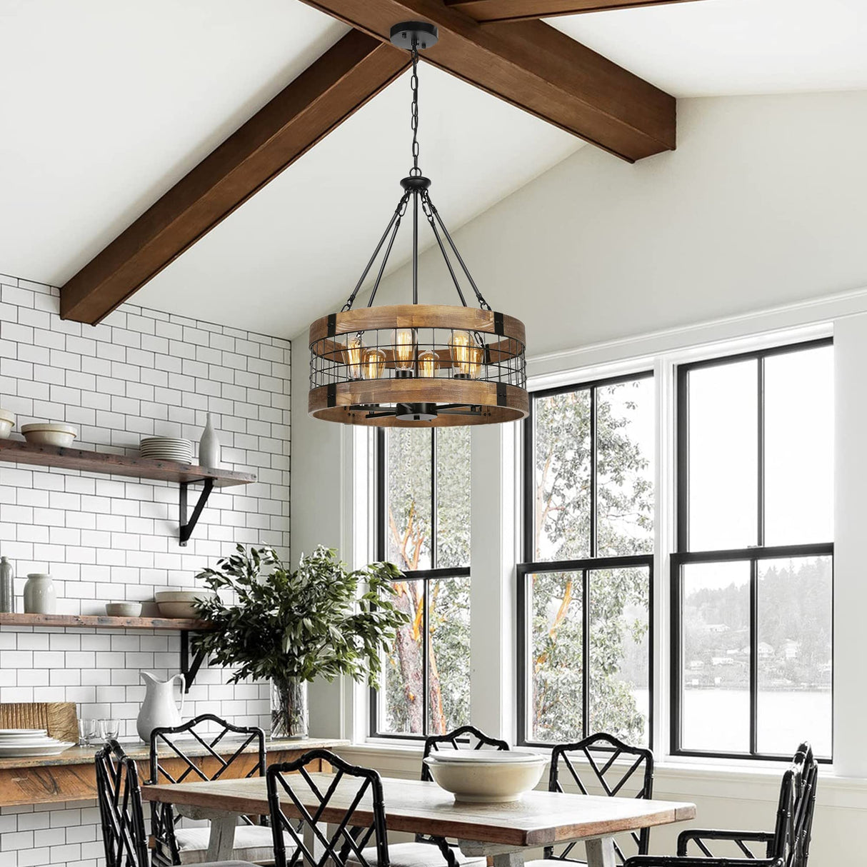 6-Light Farmhouse Chandelier for Entryway, Rustic Dining Room Light Fixtures
