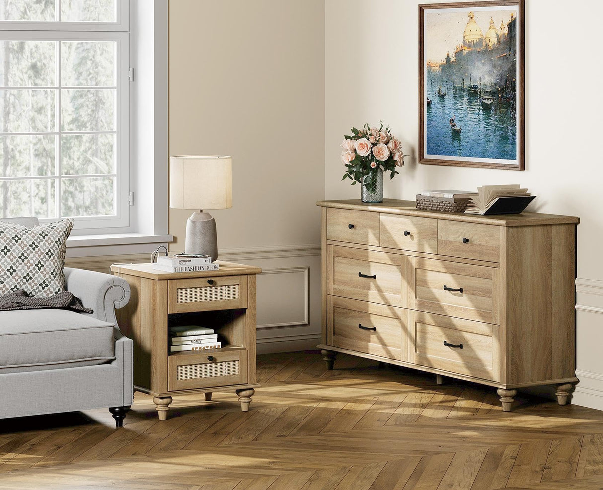 2 Piece Bedroom Set - Includes Farmhouse 7 Drawer Dresser for Bedroom