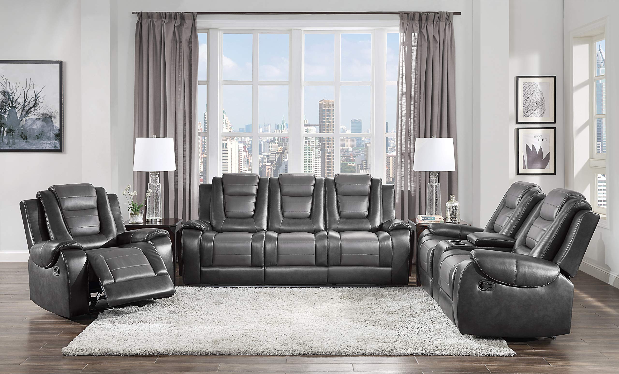 GlideMode Two-Tone Gray Recliner Chai with Gliding Recline