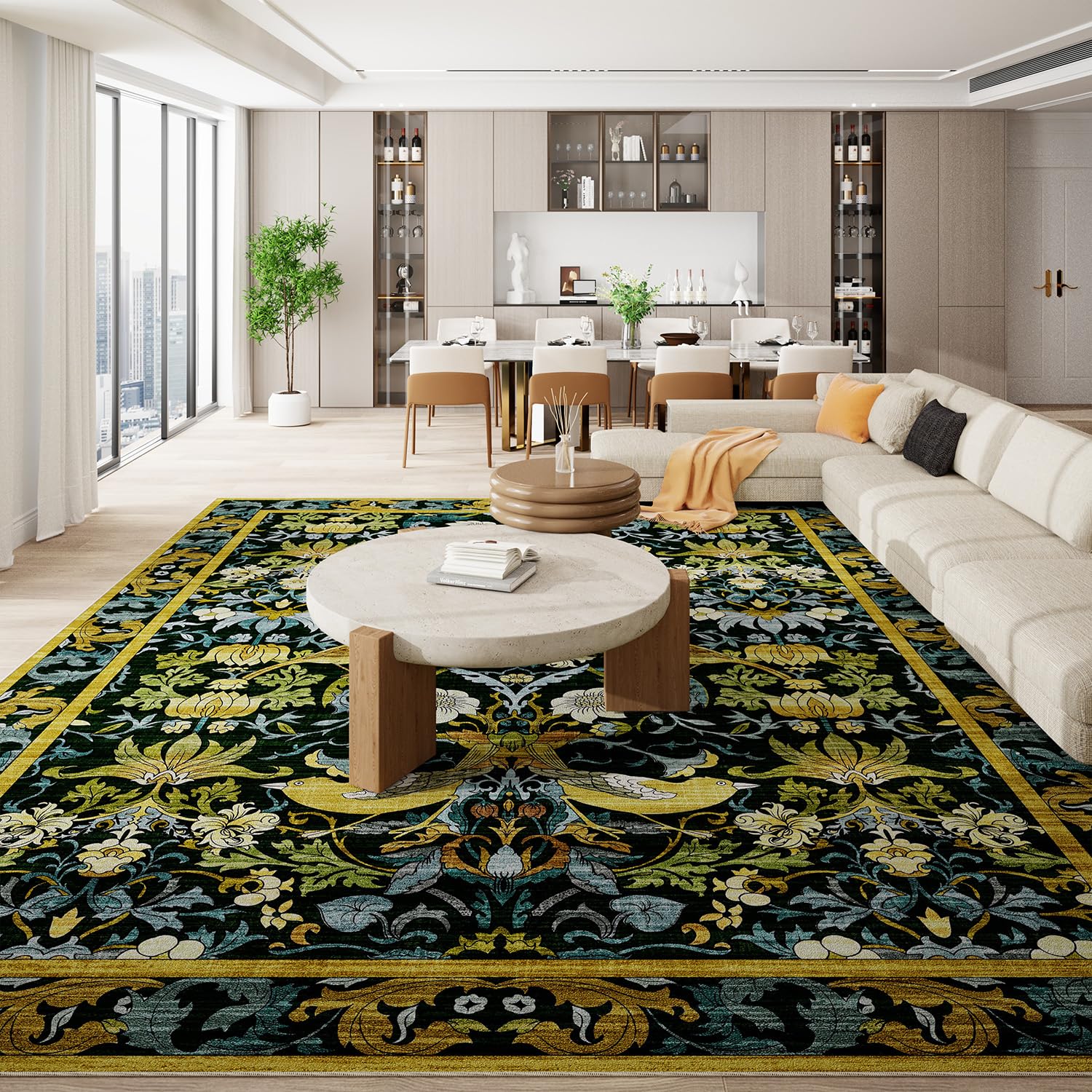 Topllen Washable Area Rug - Area Rug 8'x10' Boho Soft Living Room Rug, Non-Slip Large Area Rugs Indoor for Dining Room Livingroom Bedroom, Vintage Rug (Dark Green, 8x10ft)