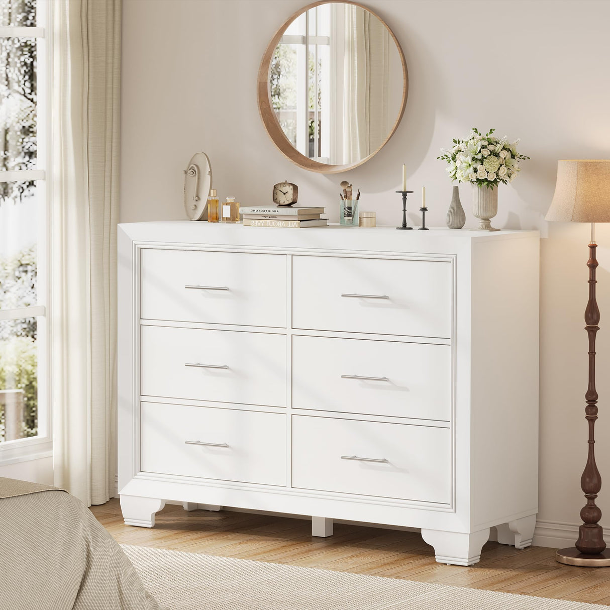White 6 Drawer Dresser for Bedroom, Modern Chest of Drawer Storage Organizer