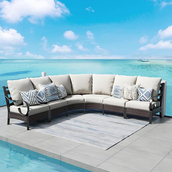 Half-Moon Patio Furniture Set 8 Piece, Curved Outdoor Sectional Sofa Conversation Sets