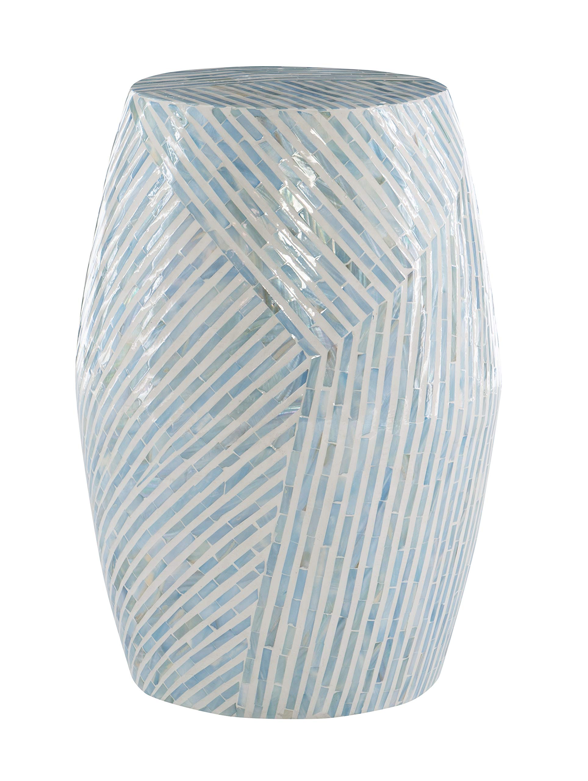 Ivory and Blue Capiz Drum Tylin Accent Table