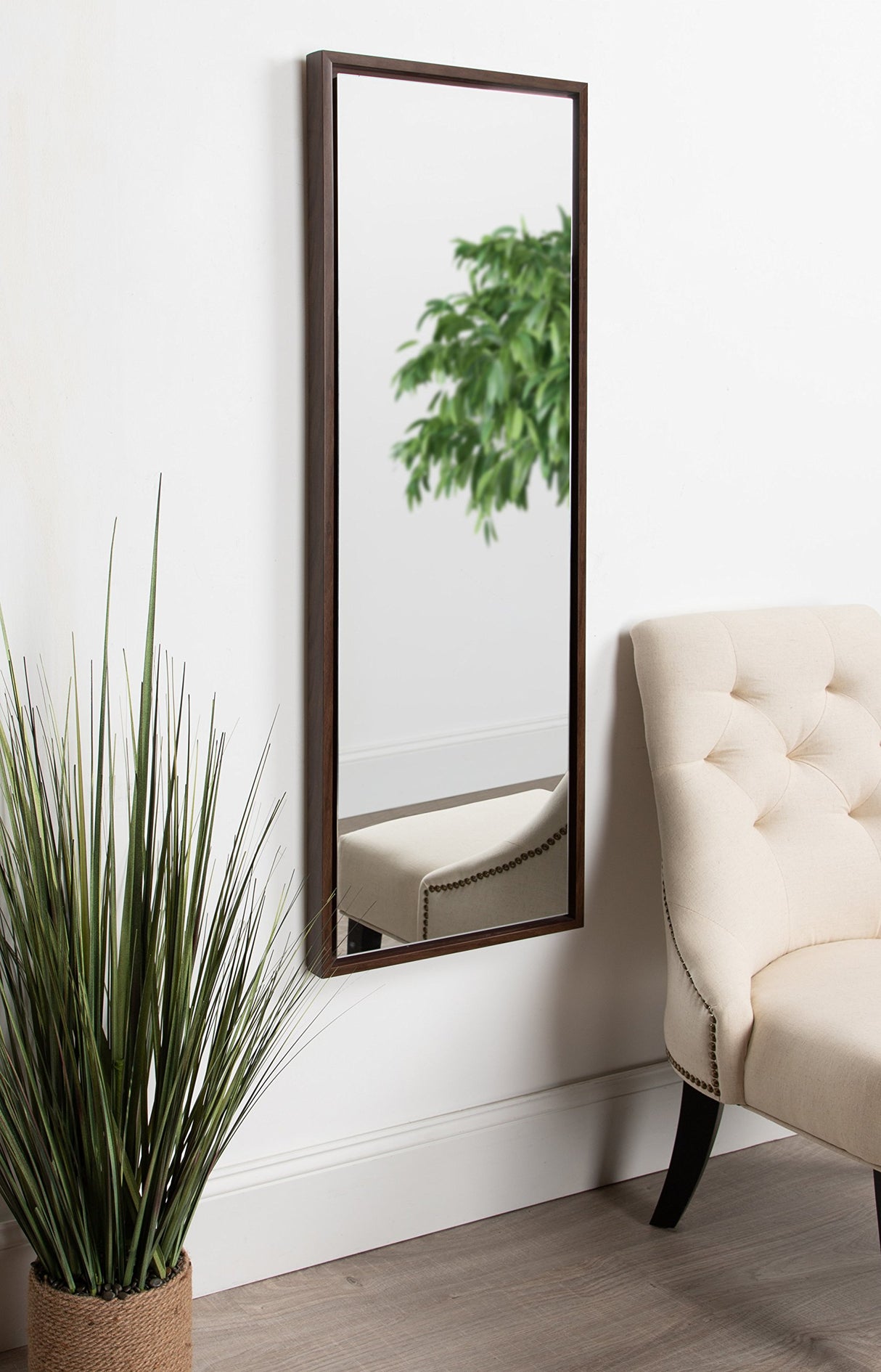 Kate and Laurel Evans Wood Framed Wall Panel Mirror, 16 x 48 Walnut Finish