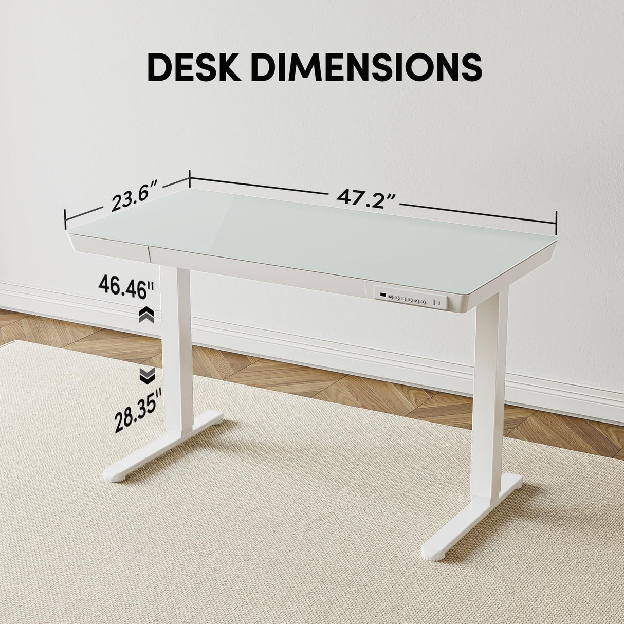 Electric Standing Desk with Drawers, 48 inch Whole-Piece Glass Desktop