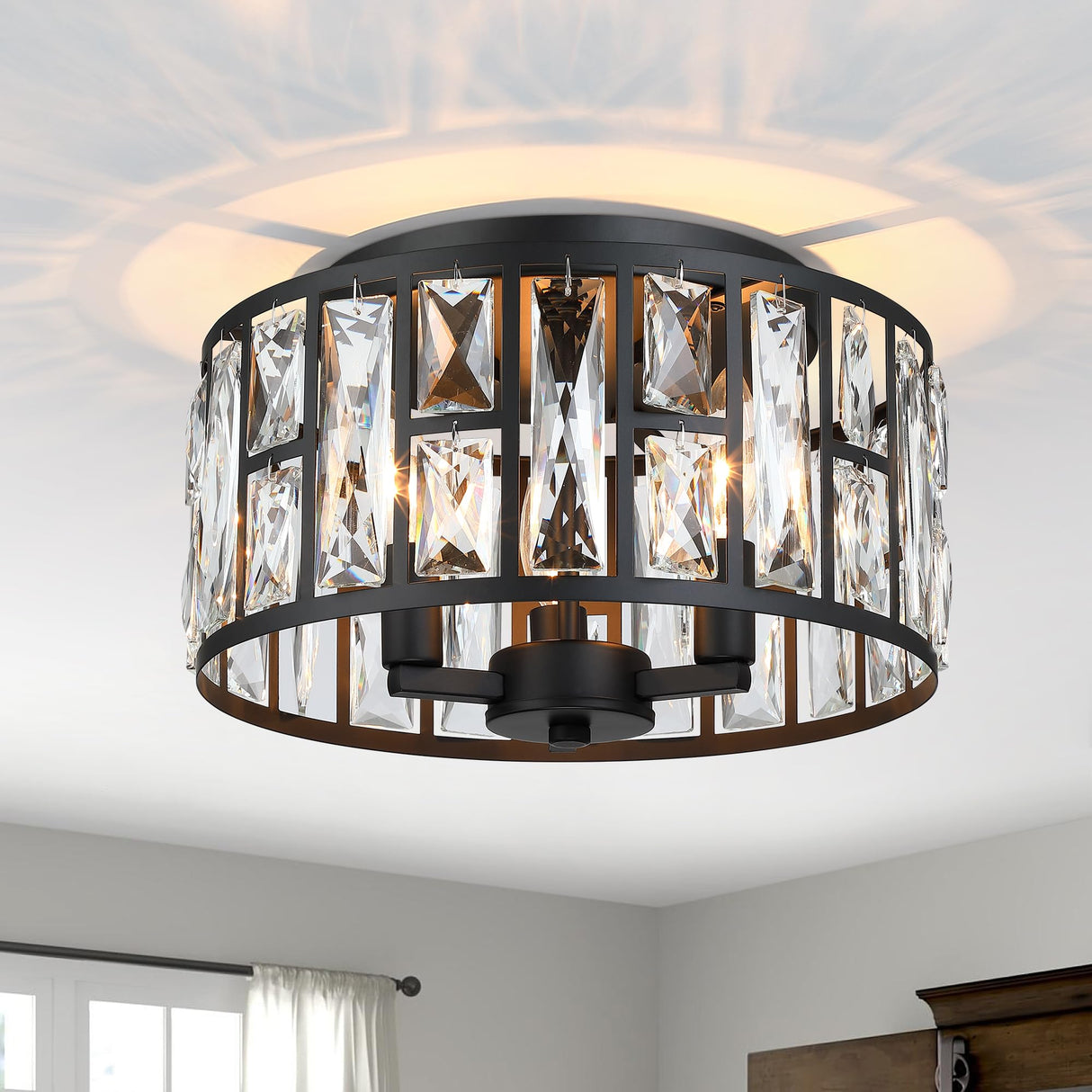 12" Black Crystal Ceiling Light and Chandelier