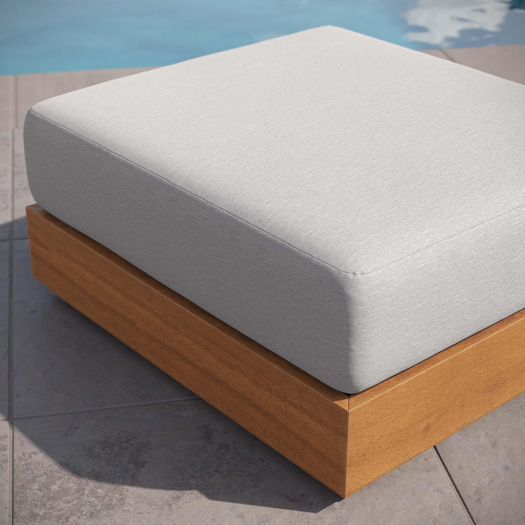 Tahoe Acacia Wood Outdoor Ottoman in Natural Light Gray
