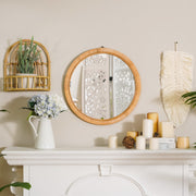 Rattan Wall Mirror Rattan Framed Round Mirror Decorative Farmhouse Hanging Mirror