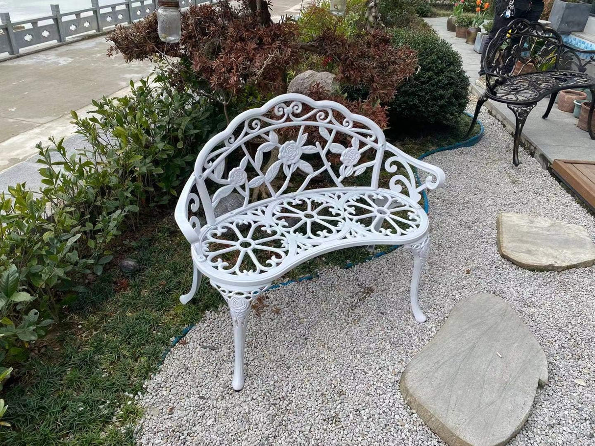 Patio Balcony Bench Double Seat, Anti-Rust Cast Aluminum Patio Garden Bench