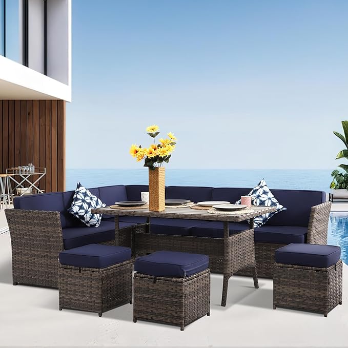 Patio Furniture Set, 7 Pieces Outdoor Dining Sets (Black-Black, B-7 Pieces)