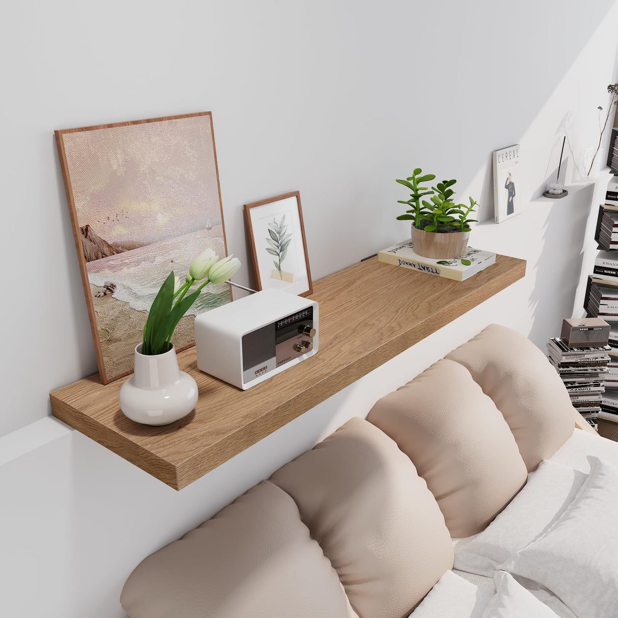 36 Inch Oak Floating Shelves - 10 Inch Deep, Rustic Wood Live Edge, Heavy Duty for Wall