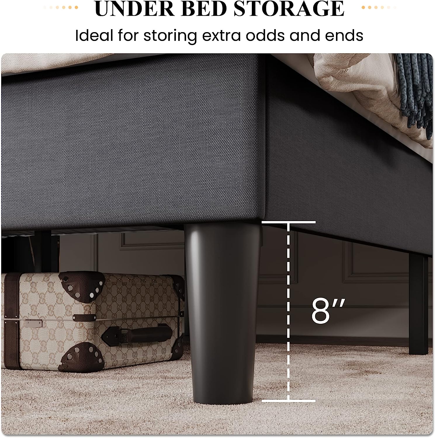 Queen Bed Frame – Upholstered Platform Bed with Wood Headboard