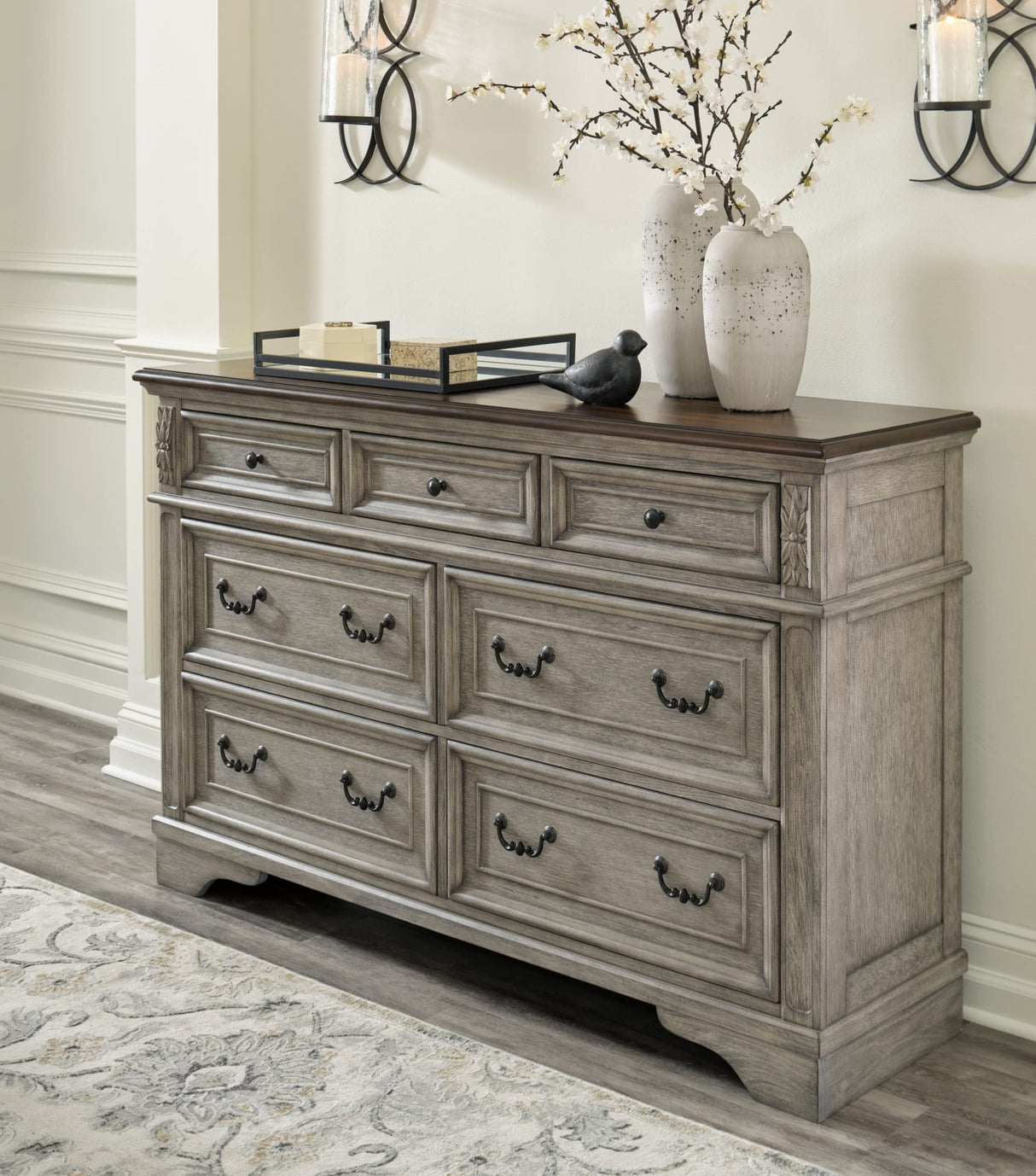 Londenbay Classic Farmhouse 7 Drawer Dresser, Brown & Gray